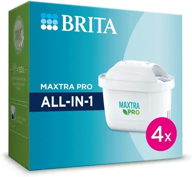 BRITA Maxtra Pro Pure Performance (All-in-1) Wasserfilterpatronen, 4er-Pack, Original-Ersatz für alle BRITA Pure Wasserfilterkannen, schützt vor PFAS, Chlor, Kalk und Metallen