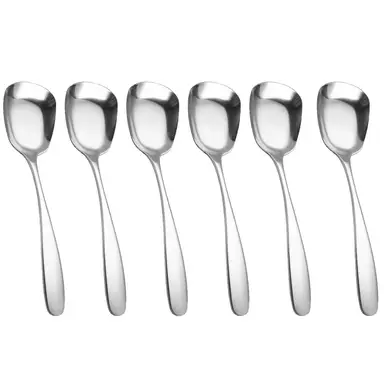 Huacan stainless steel spoon square flat bottomed ice cream spoon 6pcs