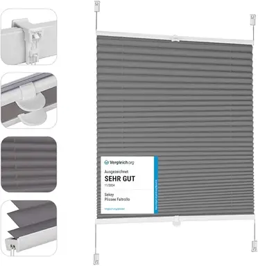 Sekey Plissé Occultant Sans Perçage - Klemmfix - Opaque - Protection Solaire - 40x120cm, Foncé