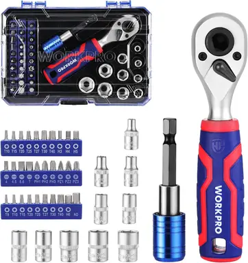 WORKPRO 42-teiliges 1/4-Zoll-Steckschlüsselsatz, Ratschensatz mit Bit und magnetischem Bit-Halter für DIY, Autoreparaturen und tägliche Wartung mit Werkzeugkasten