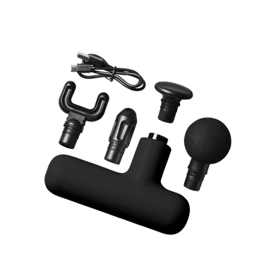 LOLA Massage Gun V1 – 4 Speed Settings, 4 Massage Heads, 2000 mAh USB-C Battery, Compact Deep Tissue Massager – Brave Black