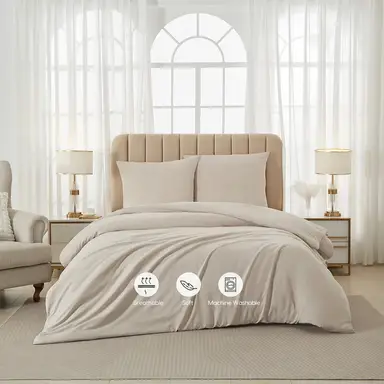 Meeallhome  Washed Brushed Duvet Cover Set 220*200cm/50*75cm*2  Beige gray