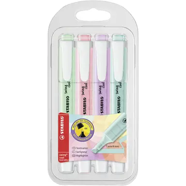 STABILO swing cool Pastel - Highlighter - Pack of 4 - Assorted Colours