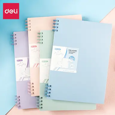 Deli Spiral Notebook, A5 (148x210mm), 60 Sheets/160 Pages, 70gsm - Perfect for Students, Office & Journaling，4-Pack