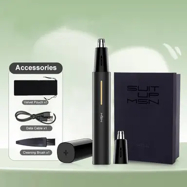 MSN Ear and Nose Hair Trimmer Clipper for Men & Women – Waterproof, Touch Control, USB-C Rechargeable, Long Battery Life, Compact Grooming Kit – H3, Black