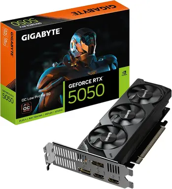 Gigabyte GeForce RTX 5050 OC Low Profile 8G Grafikkarte - 8GB GDDR6, 128bit, PCI-E 5.0, 2587MHz Core Clock, 2 x DP, 2 x HDMI, NVIDIA DLSS 4, GV-N5050OC-8GL