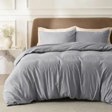 Bedsure Duvet Cover Set, Solid UK Grey, 230x220cm 1pc + 50x75cm 2pcs, 100% Polyester