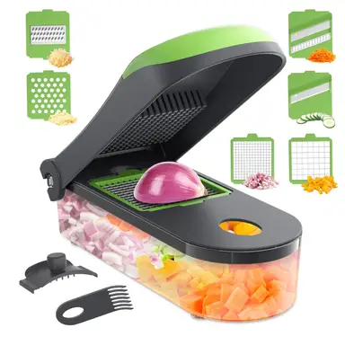 Ibergrif Gemüseschneider 6 in 1, Salat Kartoffel Zwiebel Schneider Multifunktional, BPA Frei, Spülmaschinenfest, 1200ml, Pommes Frites Kartoffel, Gemüseschneider für Gemüse Obst