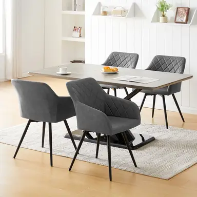 CLIPOP Faux Leather Dining Chairs, Set of 2, 360 °Swivel Upholstered Kitchen Chairs Armchair with Backrest and Metal Legs for Home Office Bedroom Living Room Lounge 0588 light grey 54.5*60*84 cm