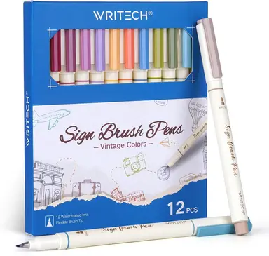 WRITECH Arts Sign Brush Pen 12 Assorted Vintage Colors
