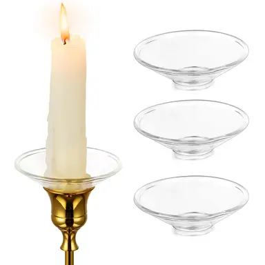 Glass Bobeches for Candlestick Holders, 3 PCS Candle Drip Protectors Candle Rings for Tapers, Candle Drip Catcher for Candle Stick Candle Holder for Wedding Party Church Home (Round, Clear)