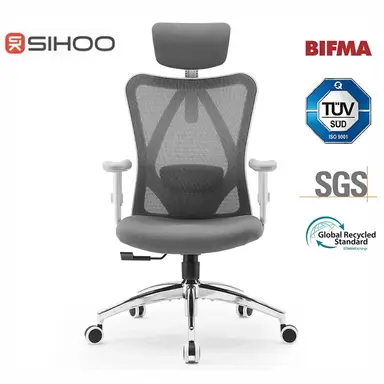Sihoo M18 ergonomischer Bürostuhl, Schreibtischstuhl mit verstellbarer Kopfstütze und Lordosenstütze, drehbarer Chefsessel mit hoher Rückenlehne für das Homeoffice (Grau)