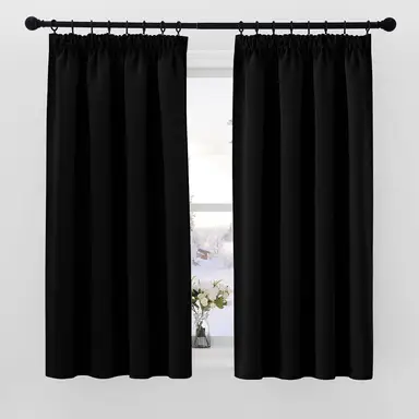 PONY DANCE Pencil Pleat Blackout Curtains, W 46inches x L 54inches, 2 Panels, Black