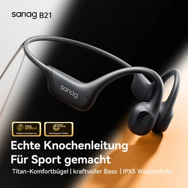 Sanag B21S Open Ear Bone Conduction Bluetooth Earphones 10H Mobile Waterproof Handsfree Headband S-B21S-Headphones-Black