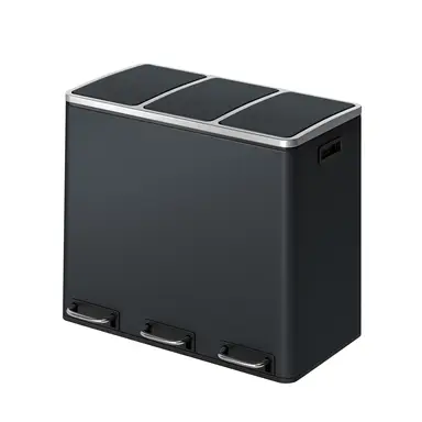 SONGMICSHOME Mülleimer Küche, 3 x 18 L, Mülltrennsystem 3 Fächer, inklusive 15 Müllbeutel, Abfalleimer, Treteimer, mit Deckel, grau