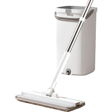 ochama x J.ZAO Handsvrije Vlakke Dweil met Emmer S20, Dweilsysteem met Vuil- en Schoonwaterscheiding, Nat en Droog Reiniging, Inclusief Microvezel Pads, Vloerreiniger Set