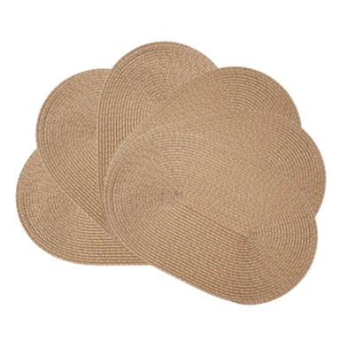 Lot de 6 Sets de Table Ovales en PP pour Salle à Manger, Coloris Café Clair, Lavables, Antidérapants, en Vinyle Tissé, Résistants à la Chaleur, Faciles à Nettoyer, 45x30 cm