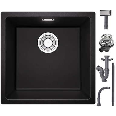Cecipa Granit-Küchenspüle, Einbauspüle, Abfluss, 45 x 44 cm