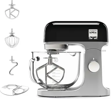 Kenwood Kmix Stand Mixer - 5L Capacity, Black, 1000W Motor, K-Beater, Balloon whisk and Dough Hook Included, Smart Spped Control, KMX754BK