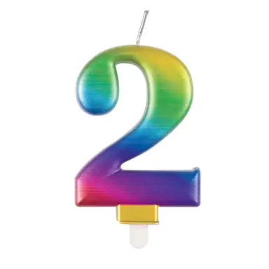 Unique Party Metallic Number 2 Candle, Rainbow
