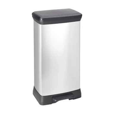 Curver Decobin afvalemmer - 50 liter - 39 x 29 x 72 cm - zilver metallic - premium opbergoplossing, duurzaam kunststof, moderne huisorganisatie