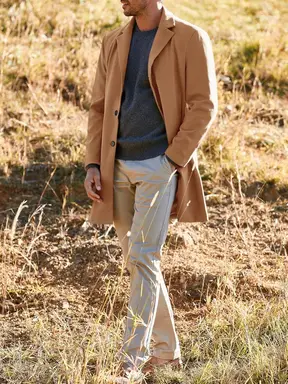 Men's Trench Coat Slim Fit Notch Lapel Single Breasted Top Coat Winter Warm Cotton Business Long Jacket Overcoat (khaki, M)