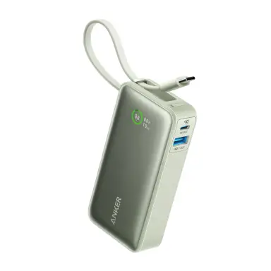 Anker Nano Powerbank (10.000 mAh, 30 W, integriertes USB-C-Kabel), Grün