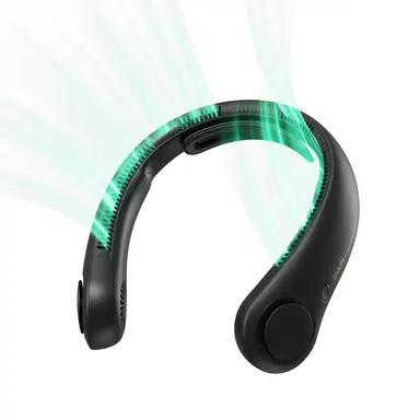 JISULIFE Portable Neck Fan Life 4, Neckbrace Bladeless, Hands Free, 5 Speeds, 5000mAh Rechargeable, Quiet, for Outdoor Indoor,Black