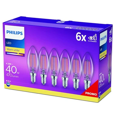Philips Light Bulb LED Candle Filament Screw E14 Warm White 40W Non-Dimmable 6pcs