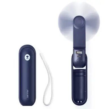JISULIFE Mini-Handventilator F8, 2000 mAh Powerbank, USB-wiederaufladbar, Taschenlampe, Taschendesign, Geschenk für Damen, Herren und Kinder, Blau