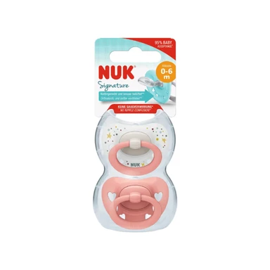 NUK Signature Silicone Soother Size 1 0-6 Months 2 Pack Pink