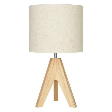 EDISHINE Nachttischlampe aus Holz, E27 Fassung, Stativ, Vintage Landhaus, beiger Lampenschirm aus Leinen, für moderne Deko im Schlafzimmer, Wohnzimmer und am Nachttisch