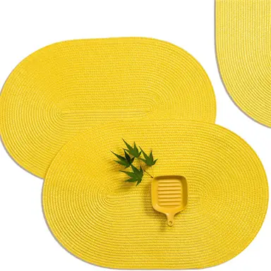 Lot de 6 Sets de Table Ovales en PP pour Table à Manger - Jaune Citron BL, Lavables, Antidérapants, en Vinyle Tressé Résistant à la Chaleur 45x30 cm, Faciles à Nettoyer