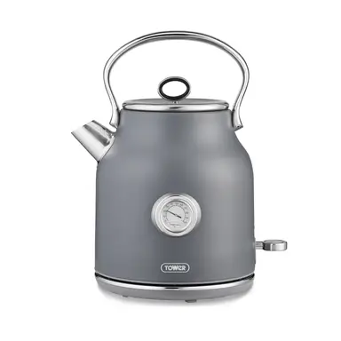 Tower Renaissance Retro Kettle, Quiet Boil, 1.7L, Grey - T10063GRY