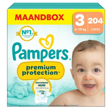 Pampers Premium Protection Luiers Maat 3 – 204 Luiers (Voordeelverpakking)