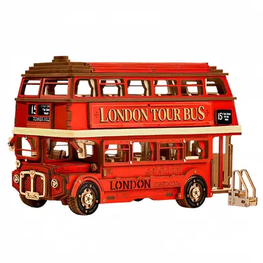Robotime Rolife London Tour Bus houten 3D-puzzel bouwset, 19,4 x 7,8 x 11,3 cm, 1 stuk,Wooninrichting, boekenkastdecoratie,Handgemaakte cadeaus voor volwassenen en tieners,Onderwijs speelgoed
