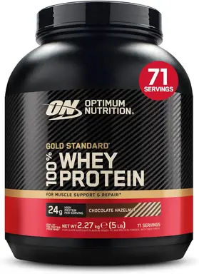 Optimum Nutrition Gold Standard 100% Whey, Proteinpulver, Geschmack Schokolade Haselnuss, 2.27kg, 71 Portionen, Verpackung Kann Variieren