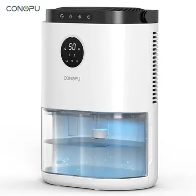 CONOPU Dehumidifier CS02B, 2.3L Water Tank, Covers up to 5-15㎡, Dual Semiconductor, Auto-Defrost & Auto-Off, 3 Modes, 7-Color Light.