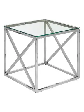 Interiors by Premier Side Table Allure Cross Square Silver Finish/Glass