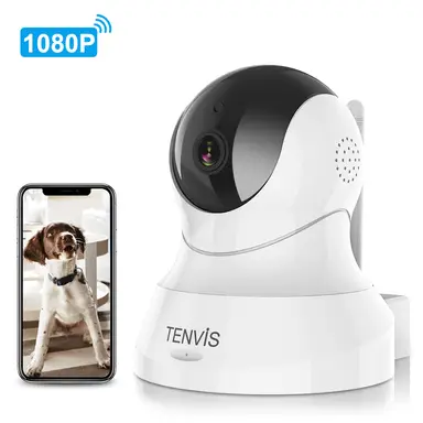 TENVIS 1080P Smart Security Camera, 2-Way Audio, Motion Detection, Night Vision, ABS Plastic + Metal, White, TH661D
