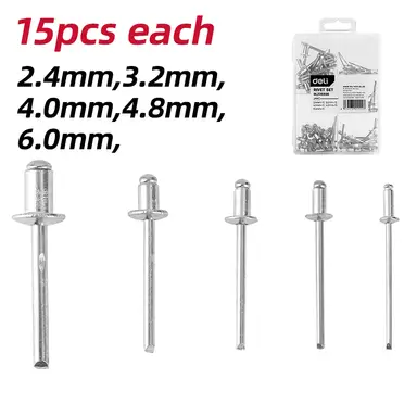 Deli Hand Riveter Kit in Yellow ，One-Handed Operation & Complete Rivet Assortment for Secure Fastening