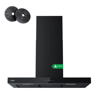 Ciarra Hotte murale - 90 cm, 650 m³/h, 4 vitesses avec booster, commandes tactiles et Wi-Fi, Classe énergétique A+++, noire, évacuation et recyclage, CBCB9102-B
