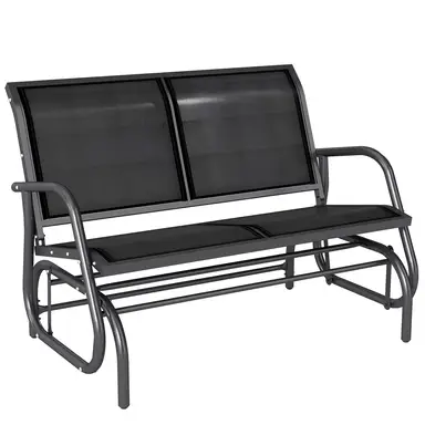 Outsunny 2-Person Outdoor Glider Bench Patio Double Swing Gliding Chair Loveseat w/Power Coated Steel Frame for Garden Patio Porch, Black