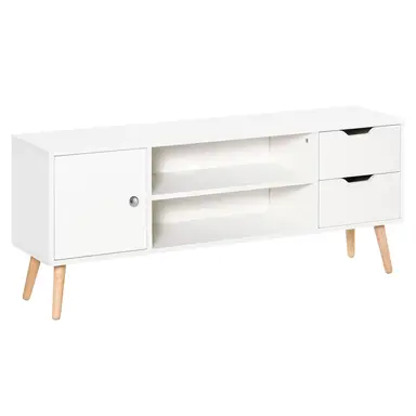 HOMCOM TV Stand for TVs up to 50", TV Console Cabinet with Open Storage Shelf and Drawers for Living Room, Entertainment Room and Bedroom, White