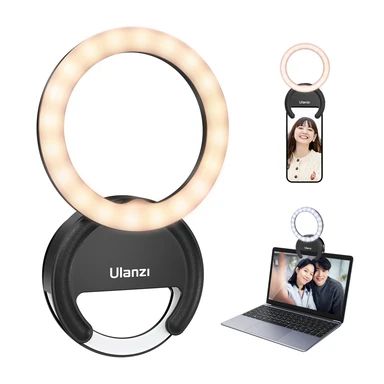 Lampe Annulaire Téléphone ULANZI 4" pour Selfie et Photo, 3 Températures de Couleur 3000K-7000K, 5 Niveaux de Luminosité, Éclairage pour Ordinateur Portable, Vidéoconférence, Maquillage, Streaming, Vlog, YouTube, TikTok
