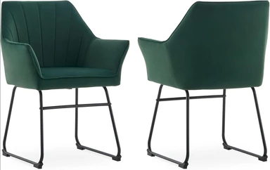 CLIPOP Set of 2 Velvet Dining Chairs, Modern Kitchen Upholstered Armchairs with Metal Legs & Backrest, Ergonomic Seat Green