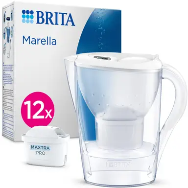 BRITA Water Filter Jug Marella White (2.4L) Incl. 12x Maxtra Pro Pure Performance Filter Cartridge