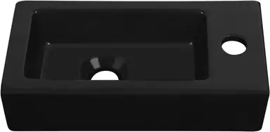 Small Washbasin Guest Toilet Sink Black Matt Rectangular Ceramic Hanging for Bathroom Sink Hand Sink, Toilet, 365 x 180 x 90 mm Tap Right