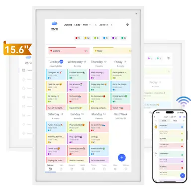 TABWEE P15 WIFI Digital Calendar - 15.6" Touchscreen Wall Calendar, Family Planner, Meal Planner, Appointment Scheduler, Memory Aid Clock for Seniors, Weekly/Monthly Planner (Digital Photo Frame)