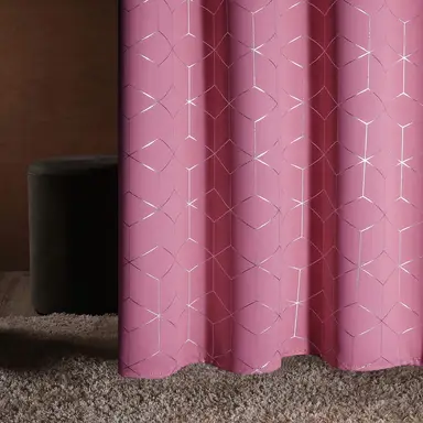 Deconovo Blackout Silver Foil Print Geometric Cubes 6 White Grommet No-Tie Curtain, 2 Pieces 107x160cm Pink